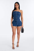 Violetta Denim Corset Micro Short Set - Blue Wash