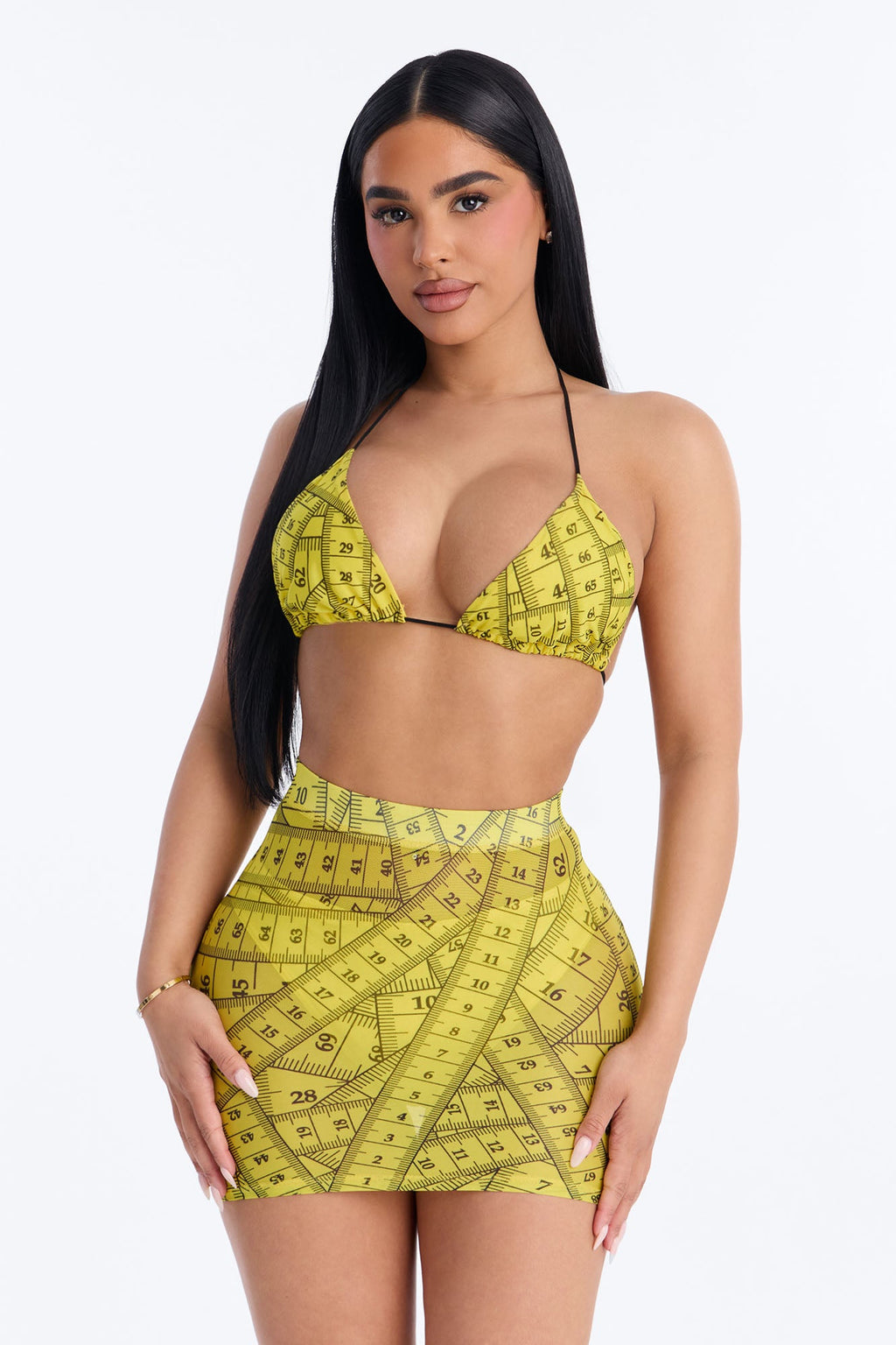 Inches Don’t Lie Mesh Mini Skirt Set - Yellow/combo