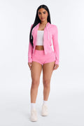 Tennis Courts Zip Up Hoody And Short Set - Bubblegum Pink