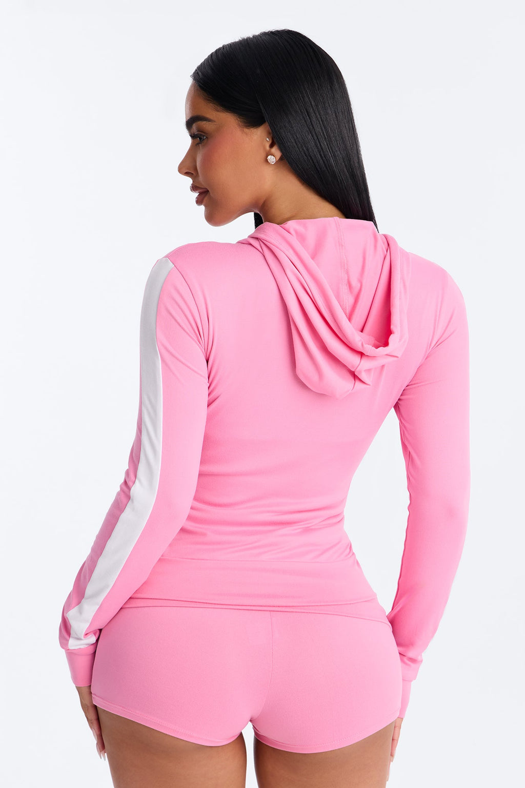 Tennis Courts Zip Up Hoody And Short Set - Bubblegum Pink