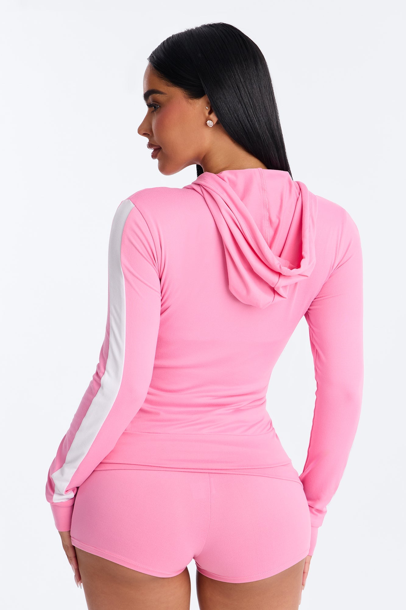 Tennis Courts Zip Up Hoody And Short Set - Bubblegum Pink