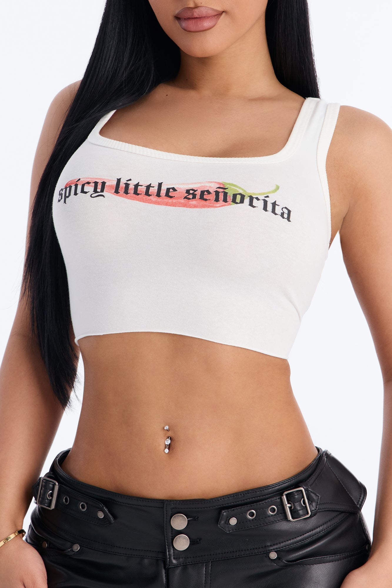 Spicy Little Senorita Ribbed Cropped Tank - White