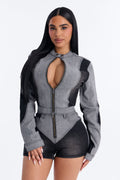 Montero Two Tone Denim Moto Jacket - Grey/Black