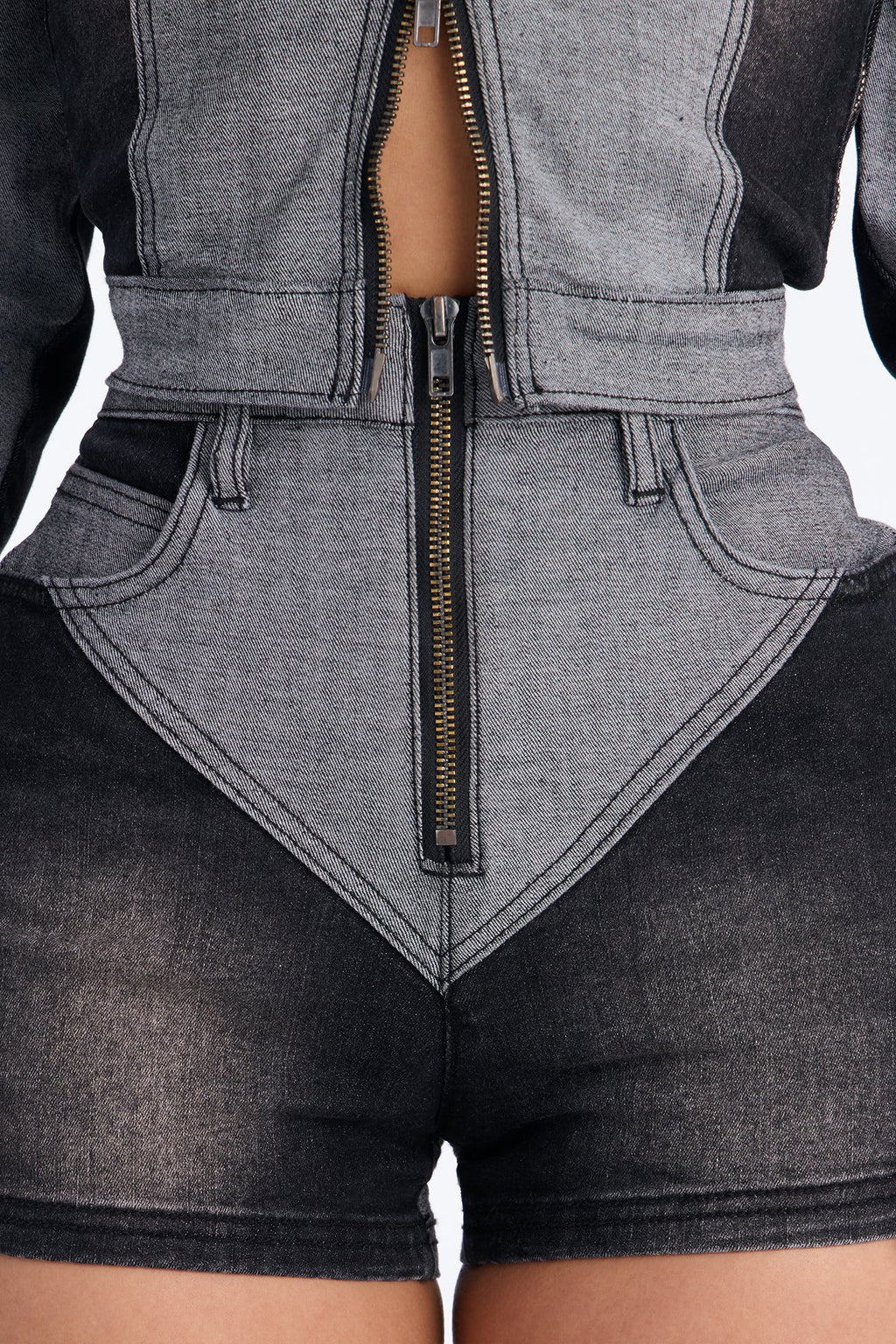 Montero Two Tone Denim Shorts - Grey/Black