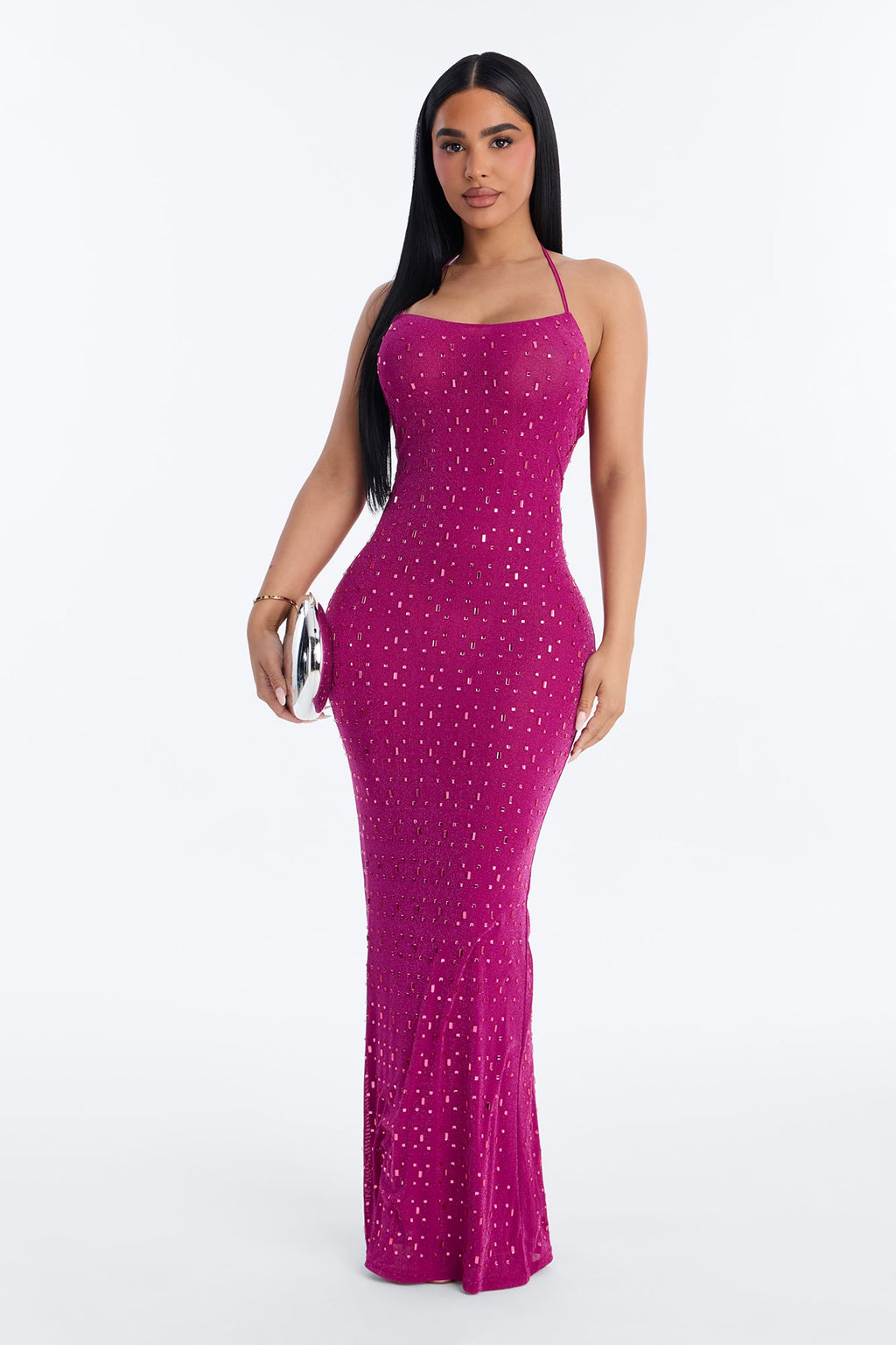 Dangerously Divine Rhinestone Maxi Dress - Magenta