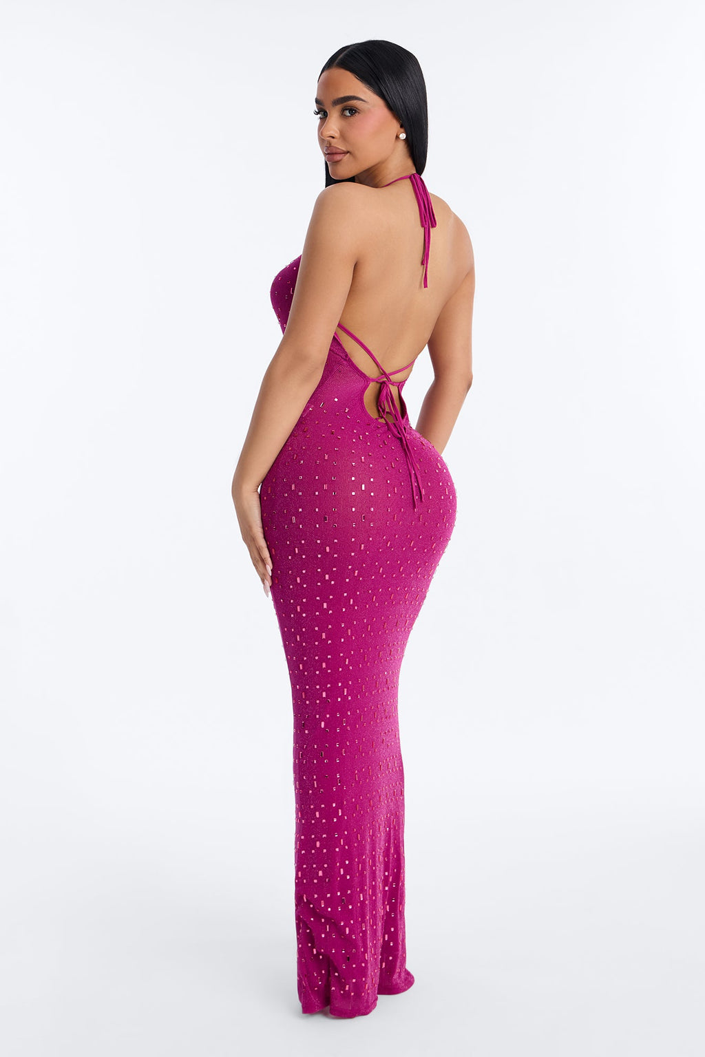 Dangerously Divine Rhinestone Maxi Dress - Magenta