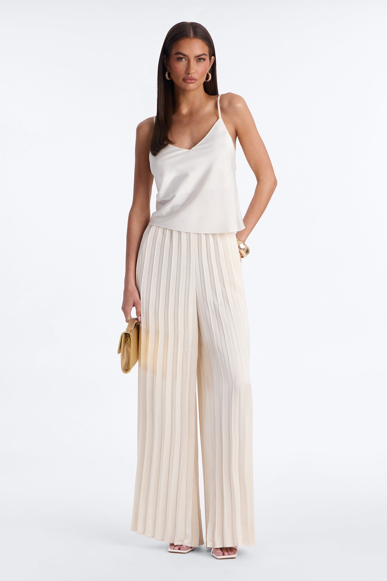 Let's Go Babe Satin Wide Leg Pant 32 - Ivory