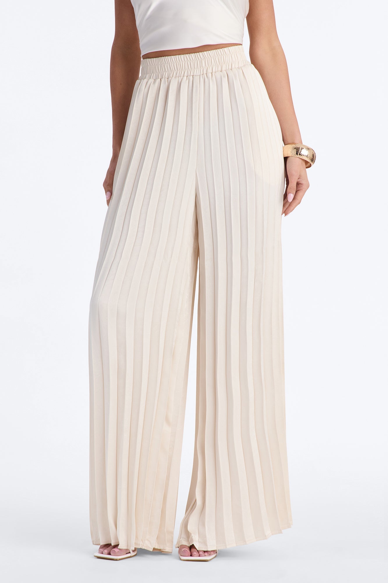Let's Go Babe Satin Wide Leg Pant 32 - Ivory