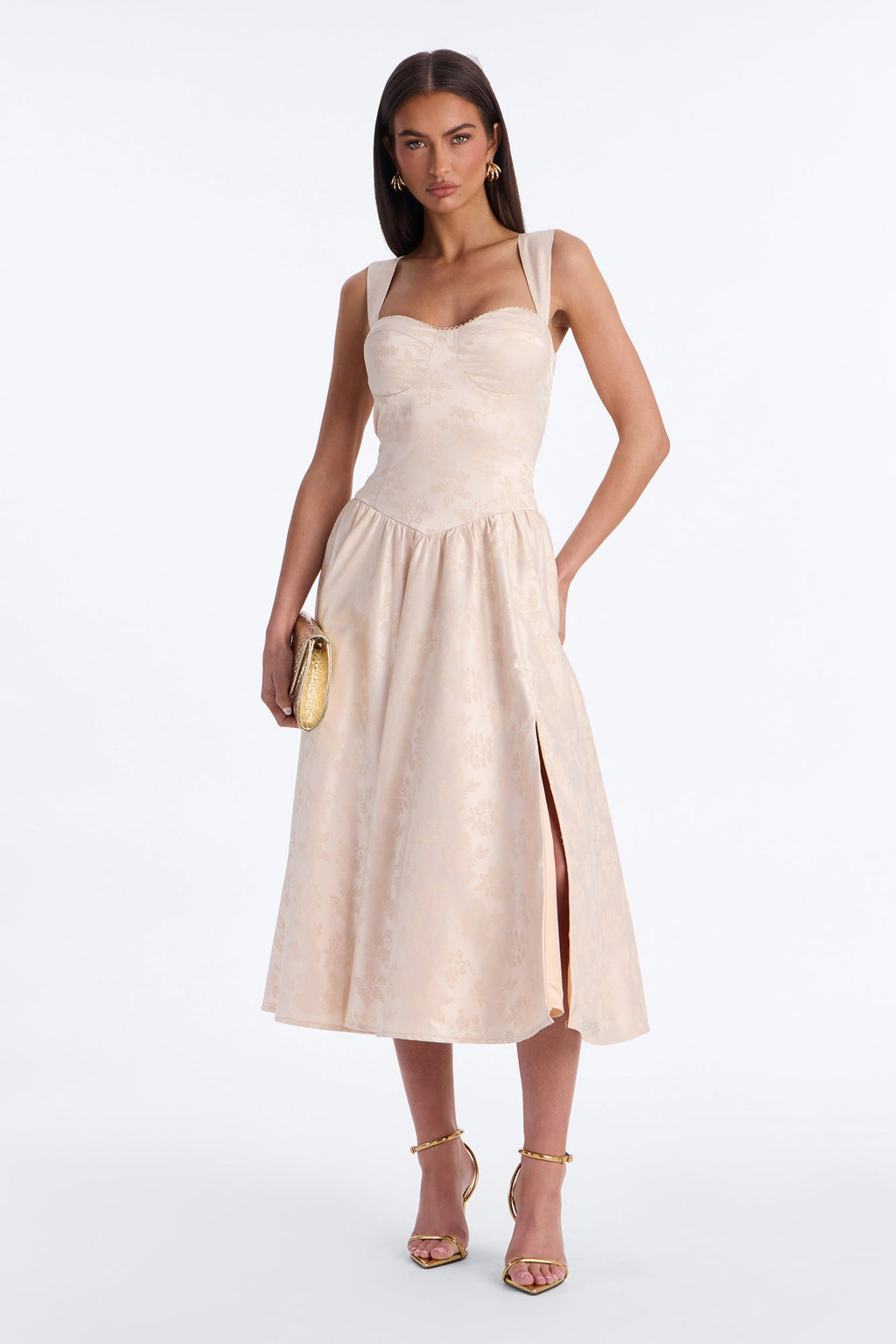 Arabella Pleated Jacquard Midi Dress - Blush