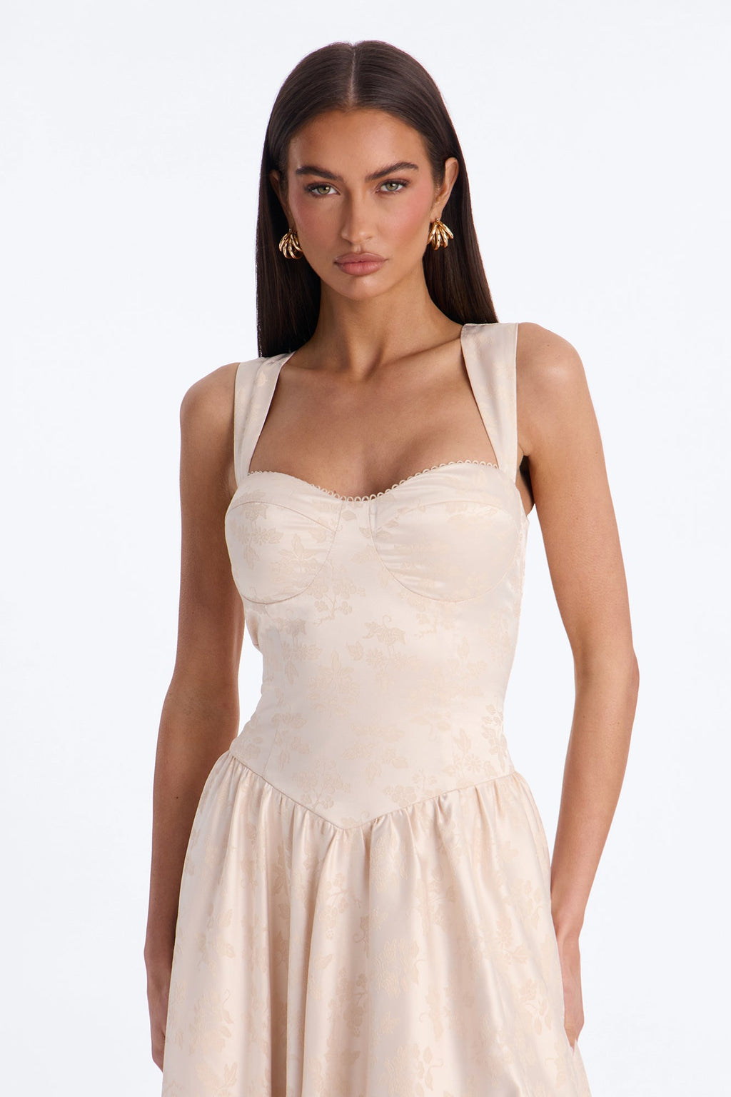 Arabella Pleated Jacquard Midi Dress - Blush