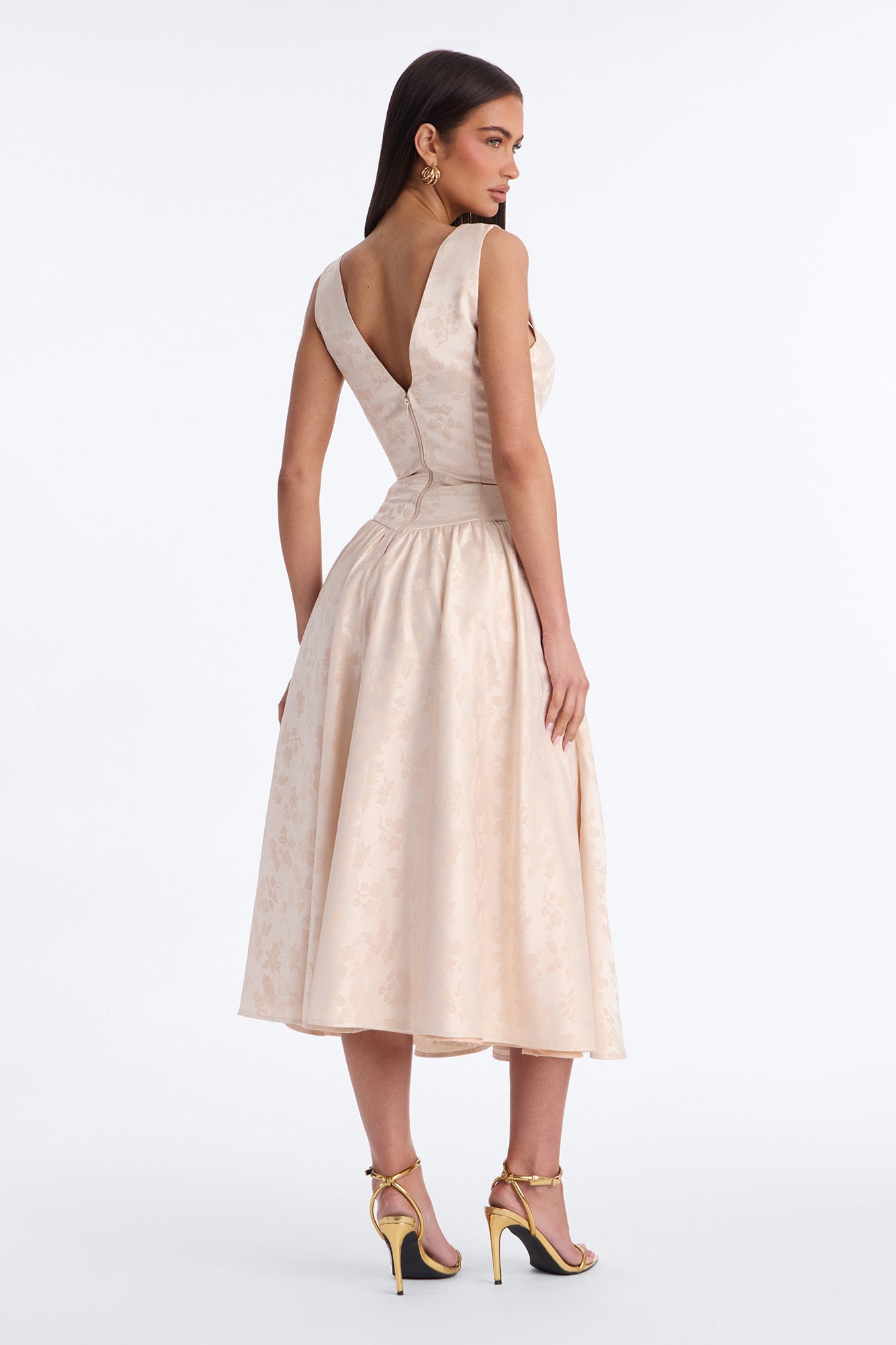 Arabella Pleated Jacquard Midi Dress - Blush
