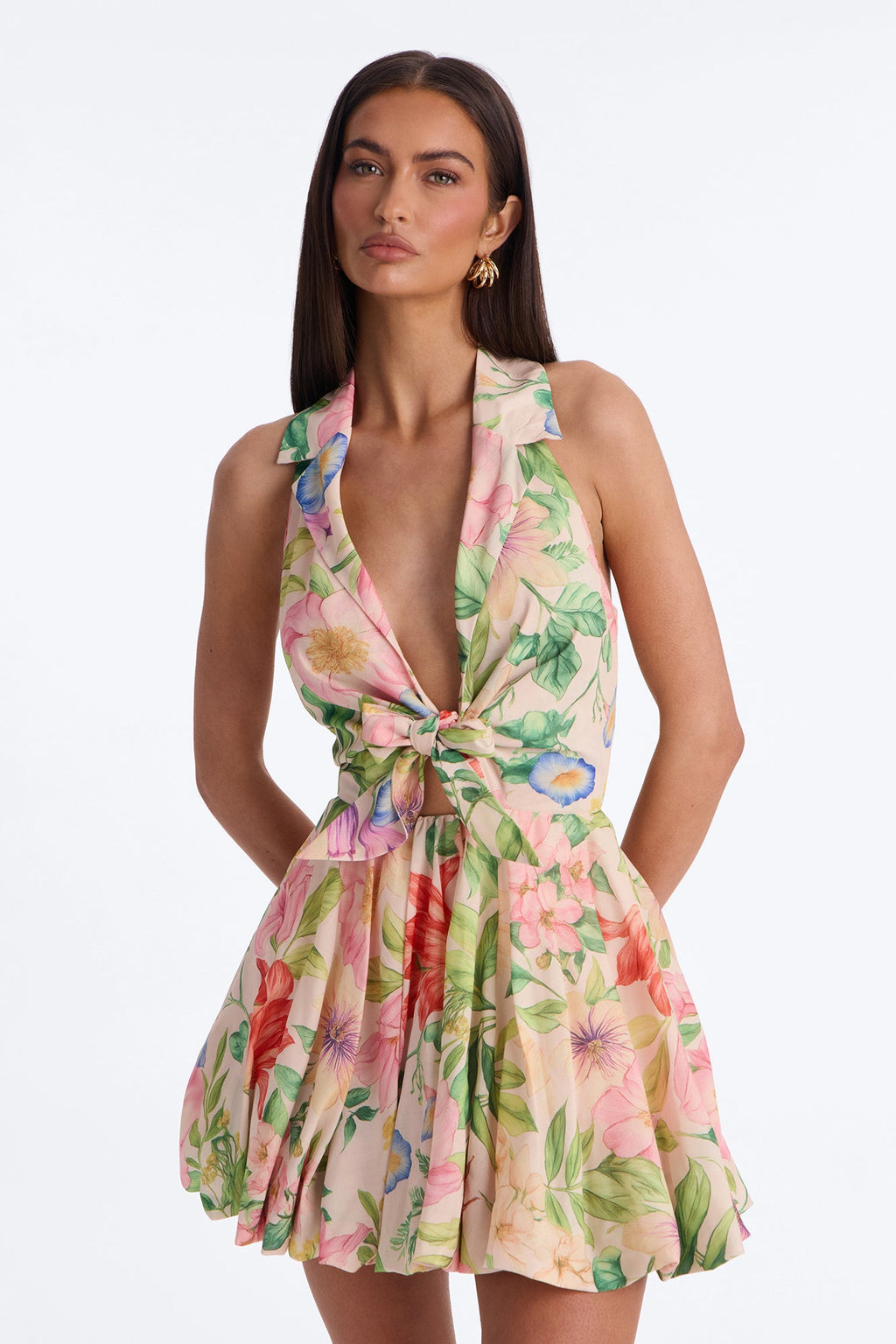 Emma Floral Halter Mini Dress - Pink/combo