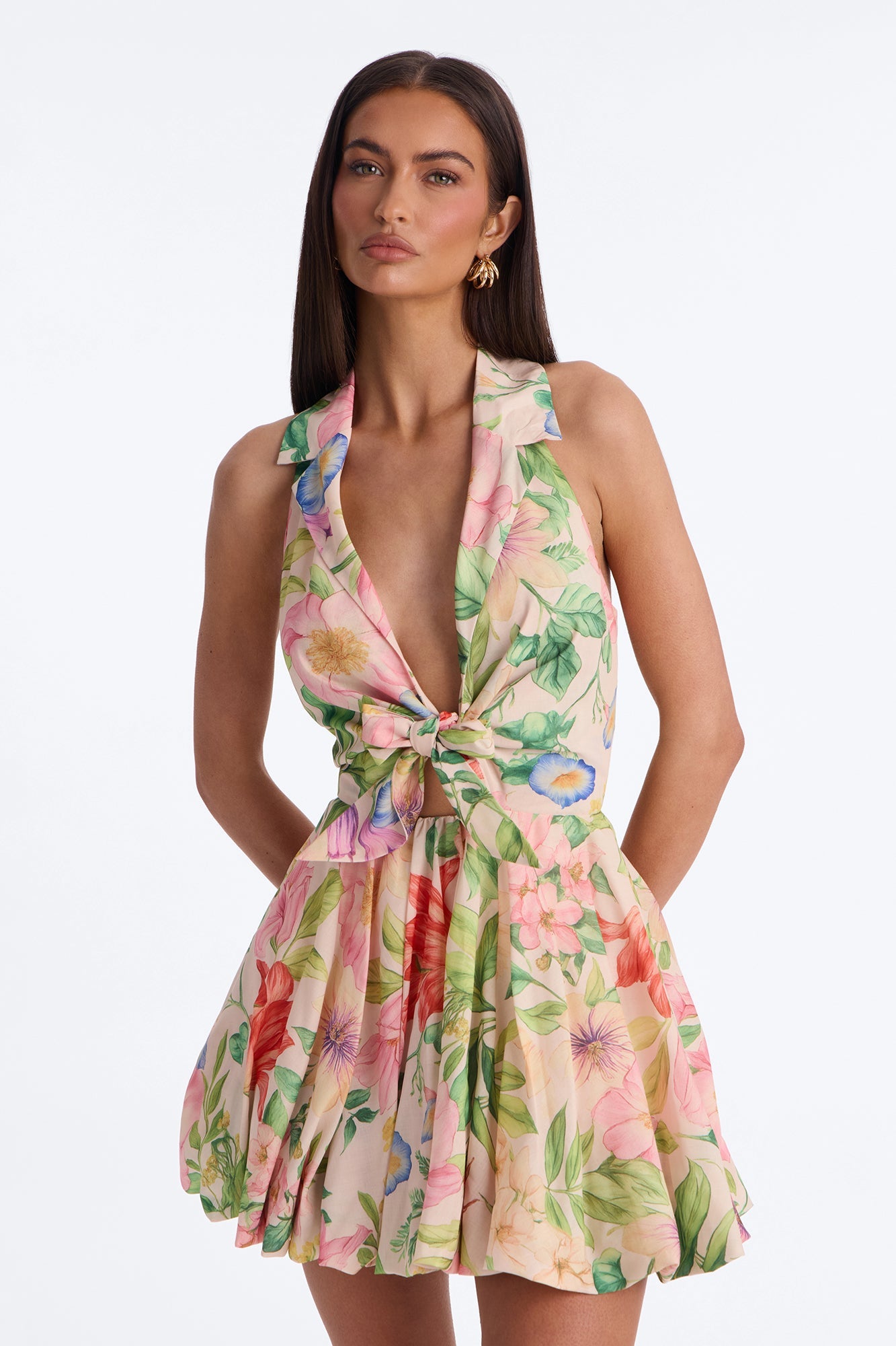 Emma Floral Halter Mini Dress - Pink/combo