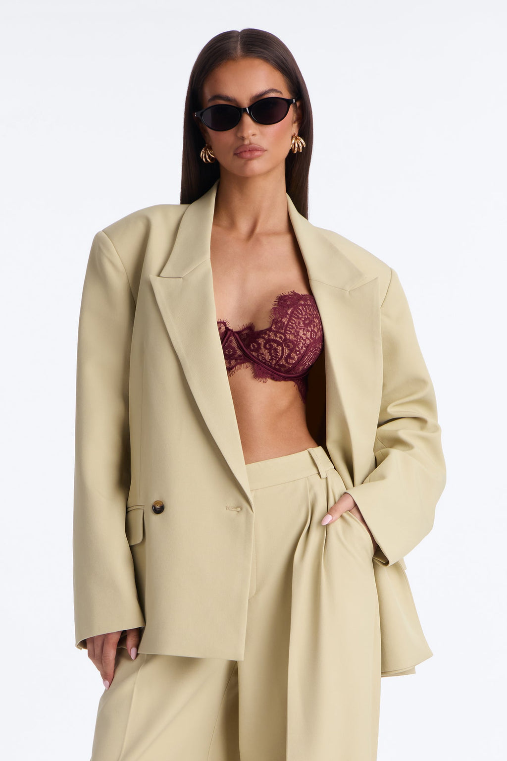 Indy Double Breasted Oversized Blazer - Sage