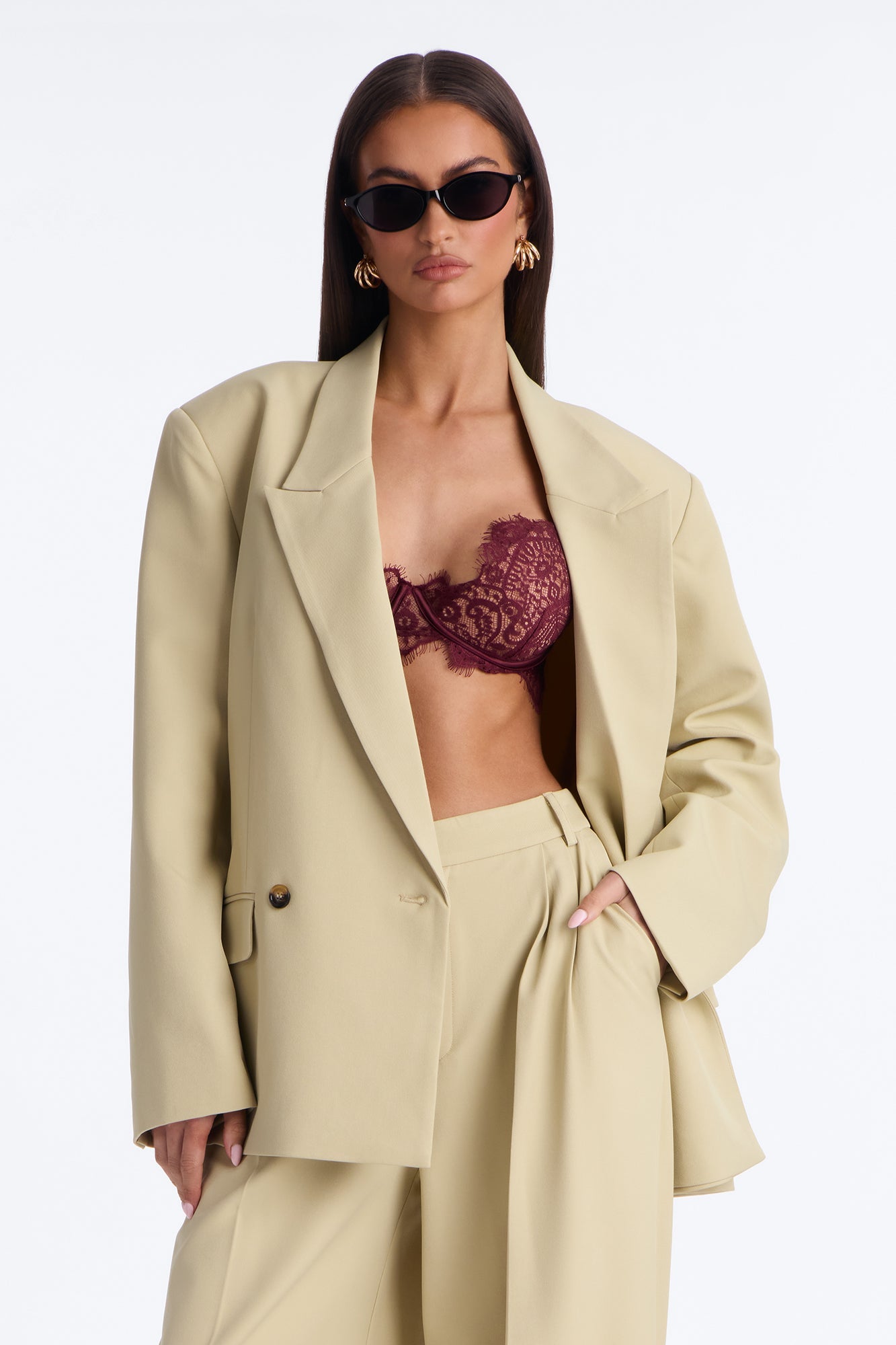Indy Double Breasted Oversized Blazer - Sage