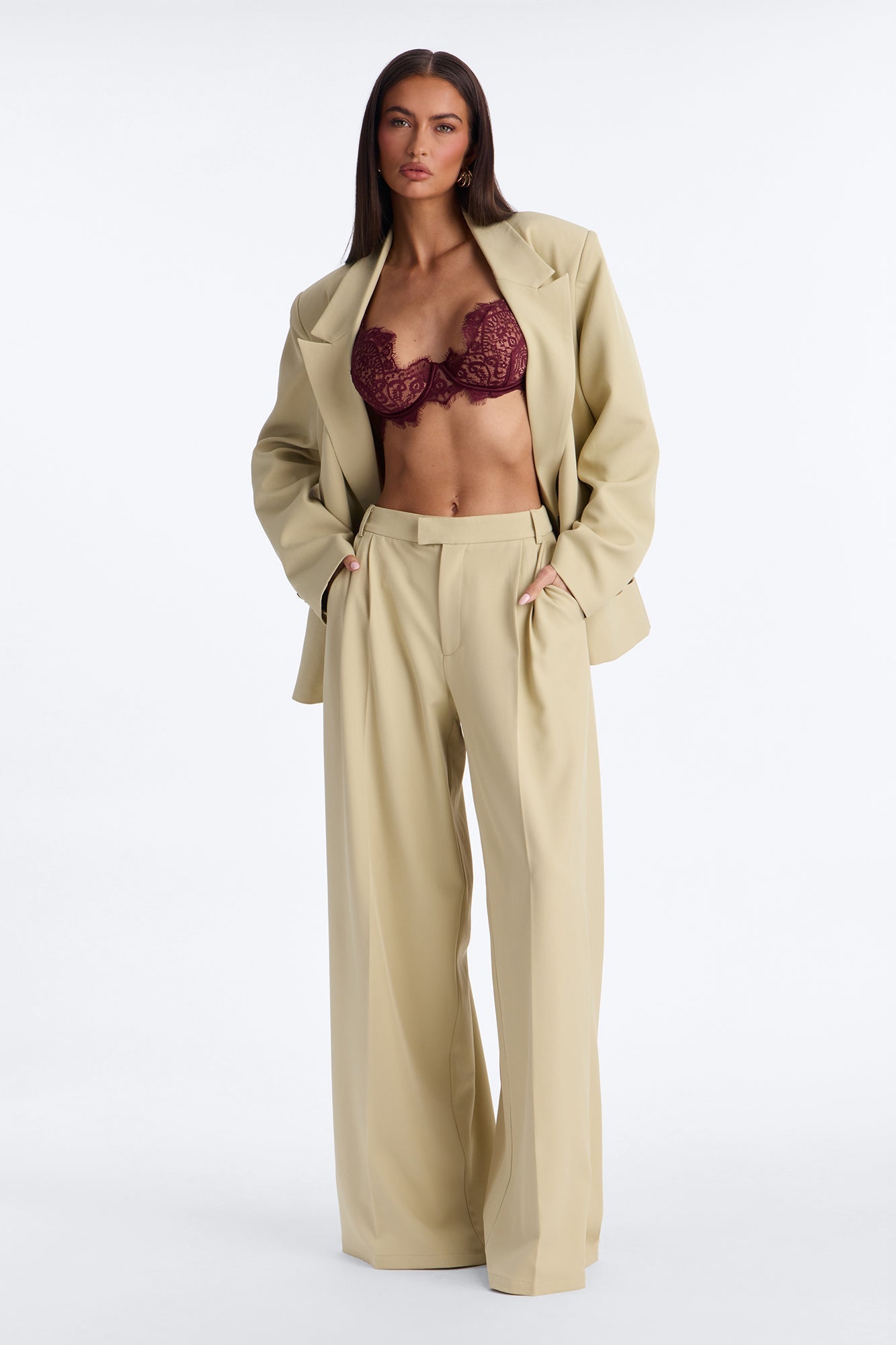 Indy High Rise Wide Leg Trouser Pant - Sage