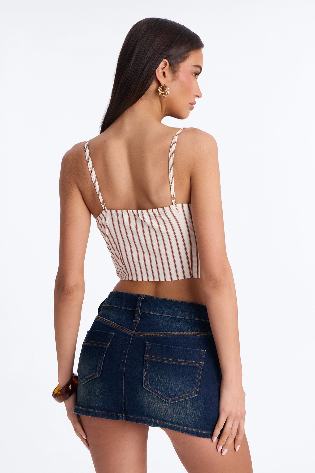 Hot Mess Express Lace Up Striped Top - Cream/combo
