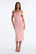 Anabella Off Shoulder Bow Midi Dress - Pink