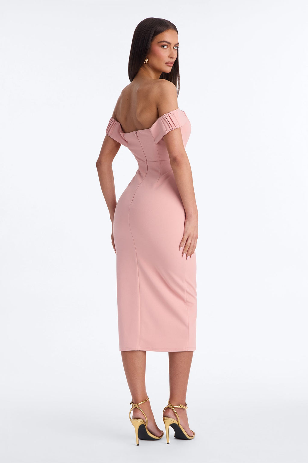 Anabella Off Shoulder Bow Midi Dress - Pink