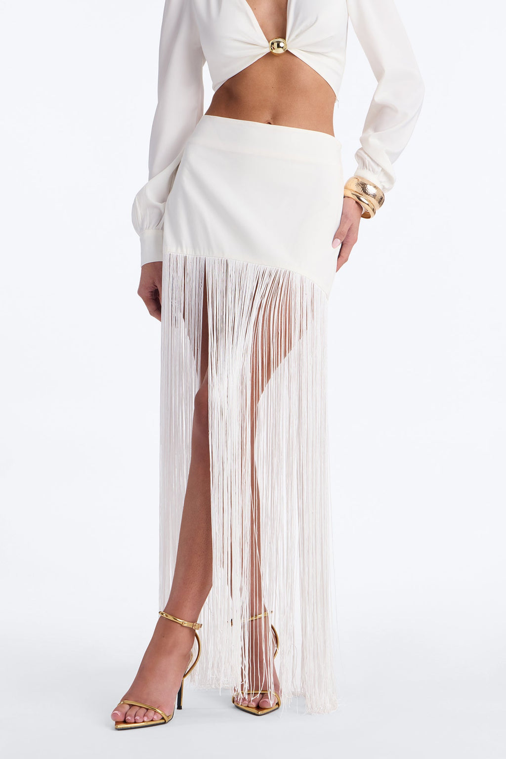 Kendell Fringe Trim Maxi Skirt - White