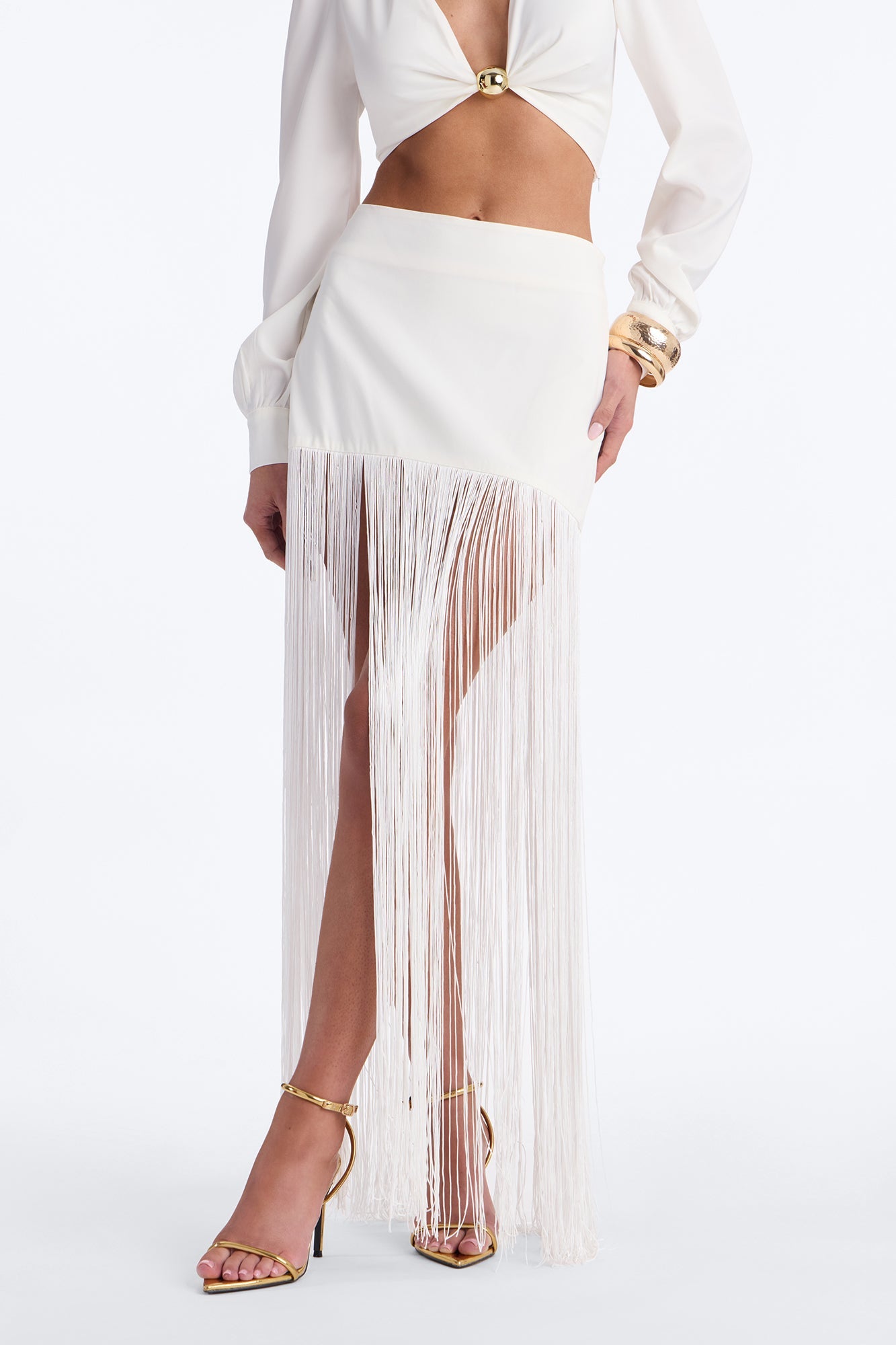 Kendell Fringe Trim Maxi Skirt - White