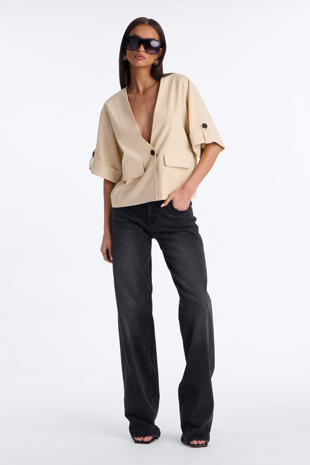 Ready When You Are Cuffed Linen Top - Beige