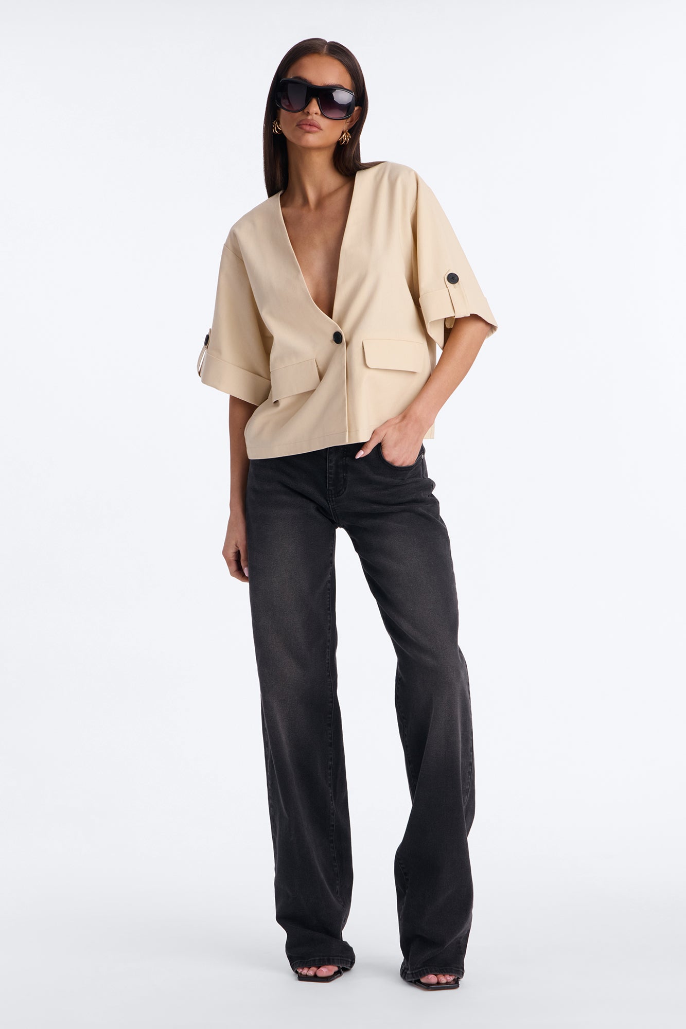 Ready When You Are Cuffed Linen Top - Beige