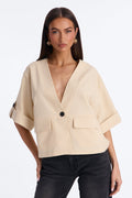 Ready When You Are Cuffed Linen Top - Beige