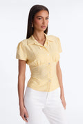 Fresh Season Polka Dot Linen Shirt - Yellow/combo