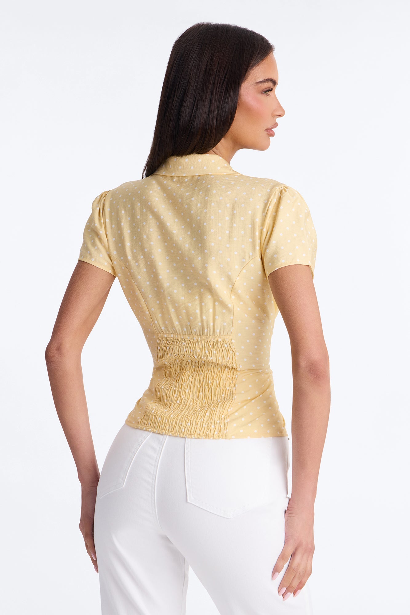 Fresh Season Polka Dot Linen Shirt - Yellow/combo