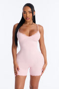 Slumber Party Cami Lace Trim PJ Romper Onesie - Pink