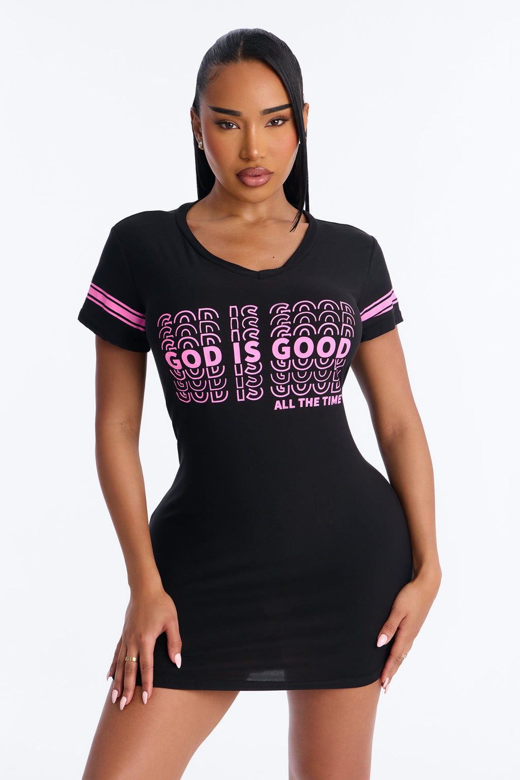 God Is Good Short Sleeve PJ Sleep Shirt - Black/Pink