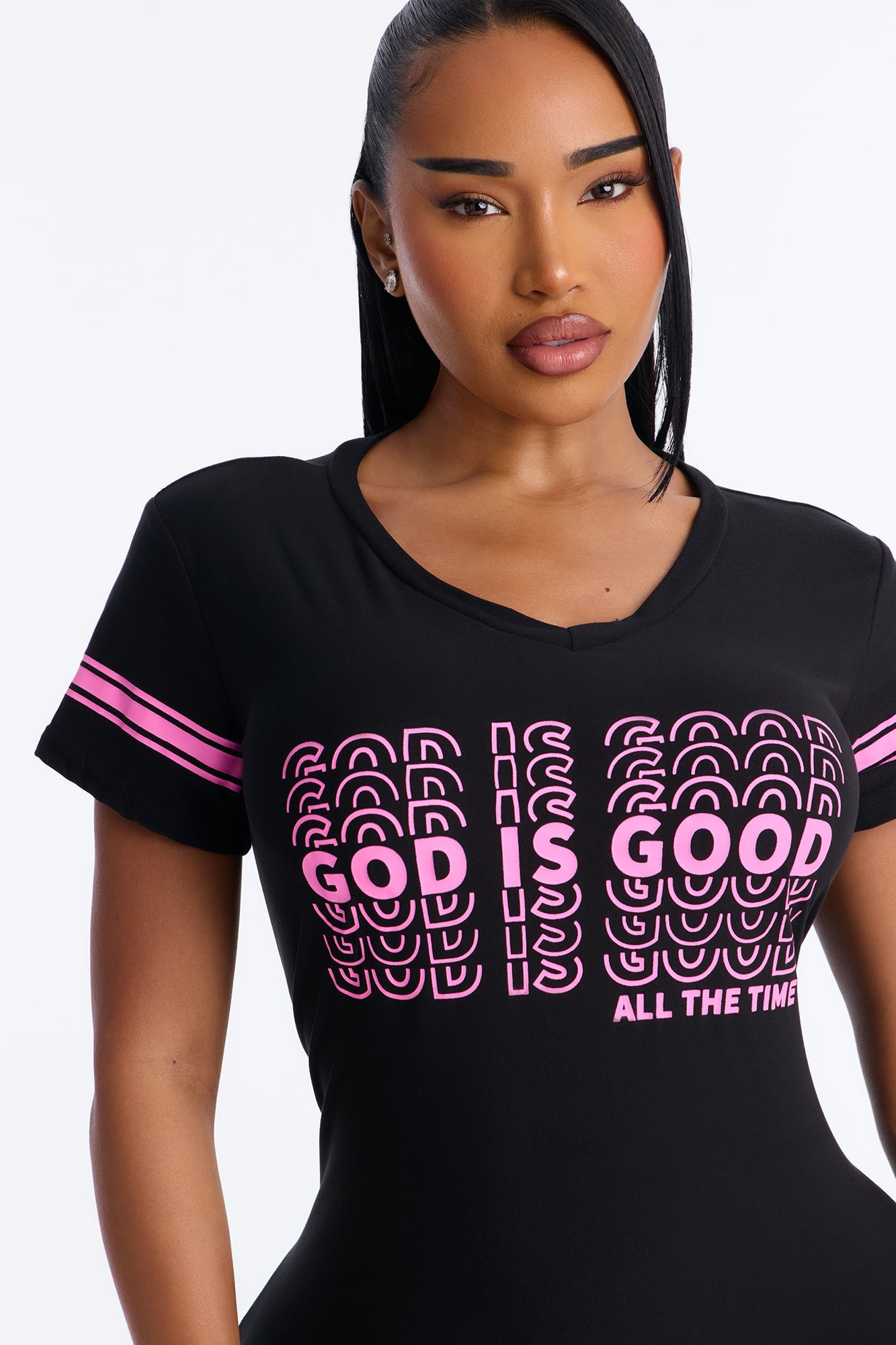 God Is Good Short Sleeve PJ Sleep Shirt - Black/Pink
