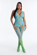 Make You Believe Ombre Crotchless Jumpsuit Bodystocking - Blue/combo