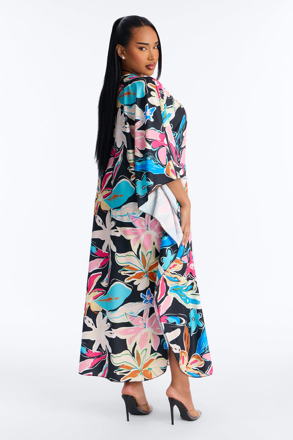 Find Me In Hawaii Floral Long Sleeve Kaftan Cover Up - Multi Color