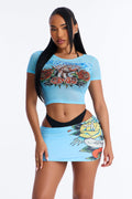 Ed Hardy Roses & Panther Mesh Cover Up Skirt Set - Light Blue