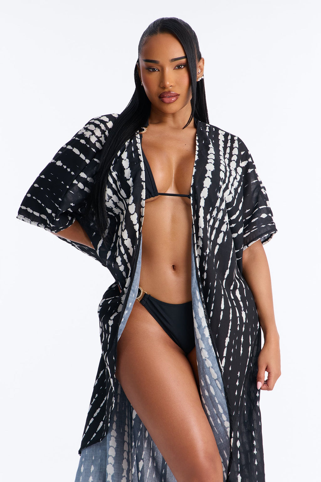 Susanna Boho Tie Dye Swim Cover Up Kaftan - Black