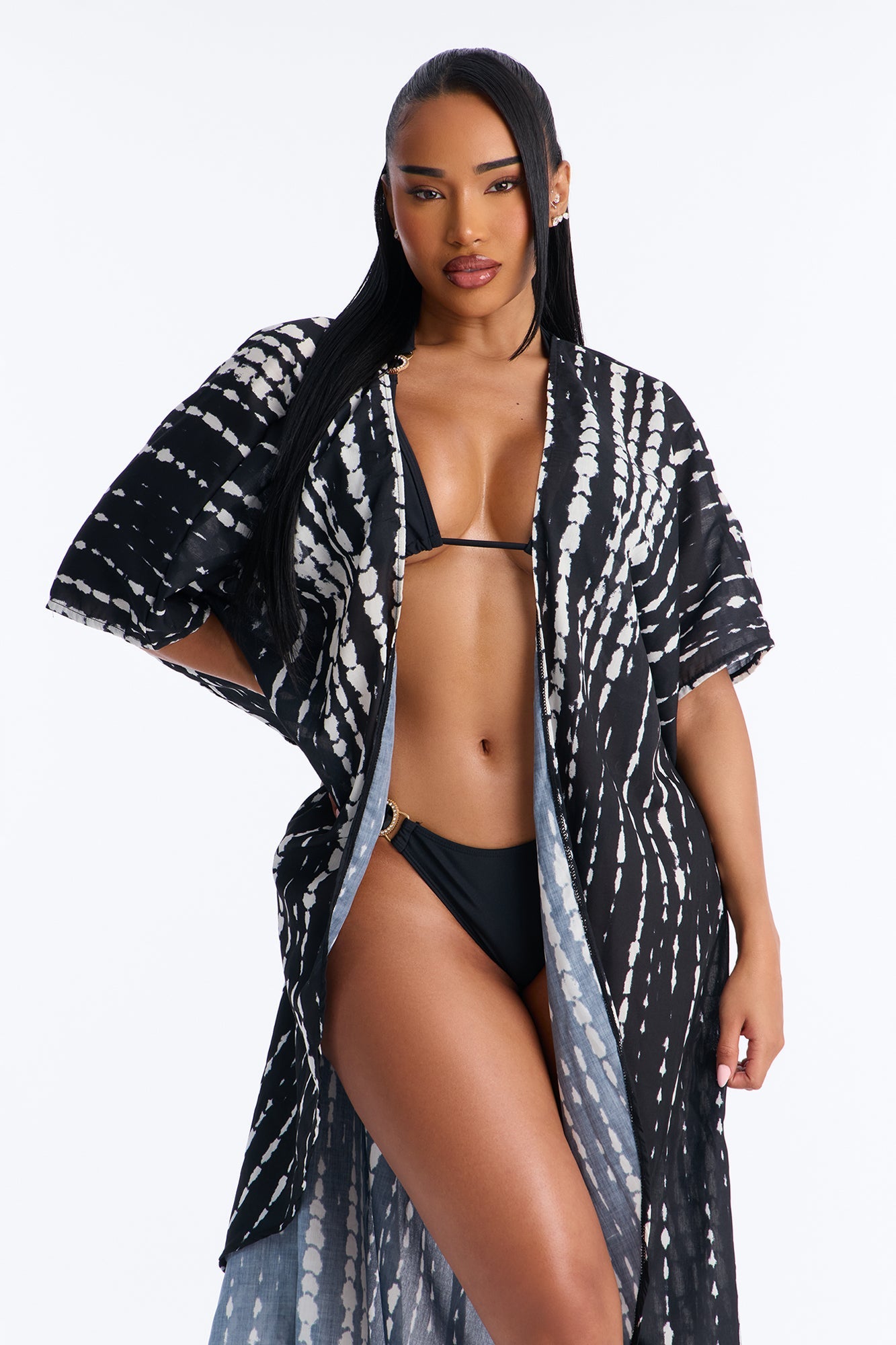 Susanna Boho Tie Dye Swim Cover Up Kaftan - Black