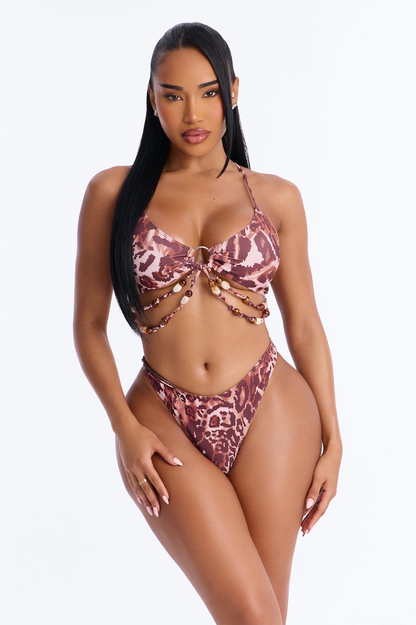 Marley Animal Print 3 Piece Triangle Bikini Pant Set - Pink/combo