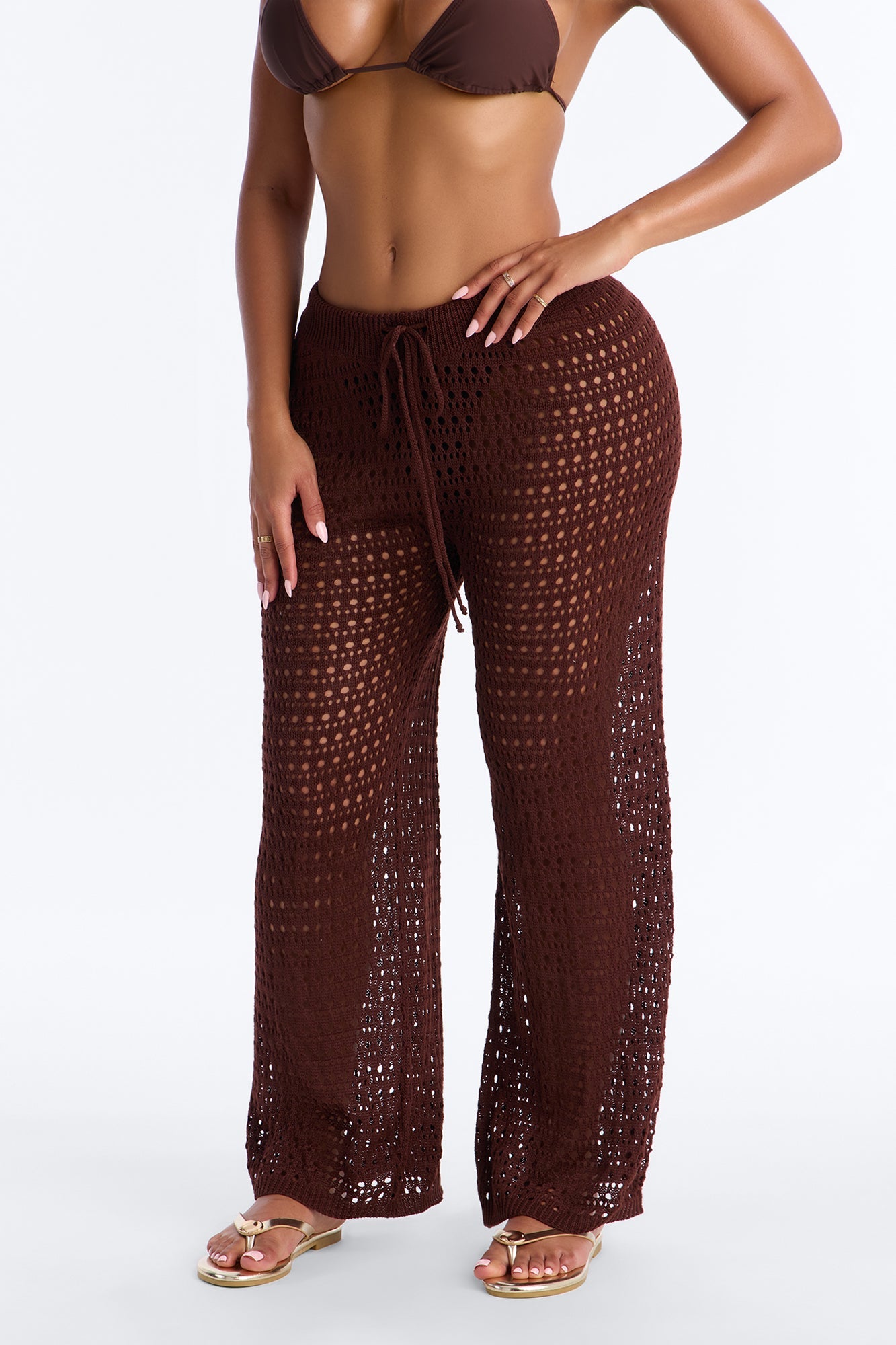 Temptress Textured Knit Swim Cover Up Pant - Chocolate