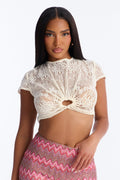 Living Between Sunsets Tie Back Crochet Top - Cream