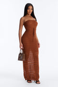 Pam Springs Strapless Crochet Maxi Dress - Cognac