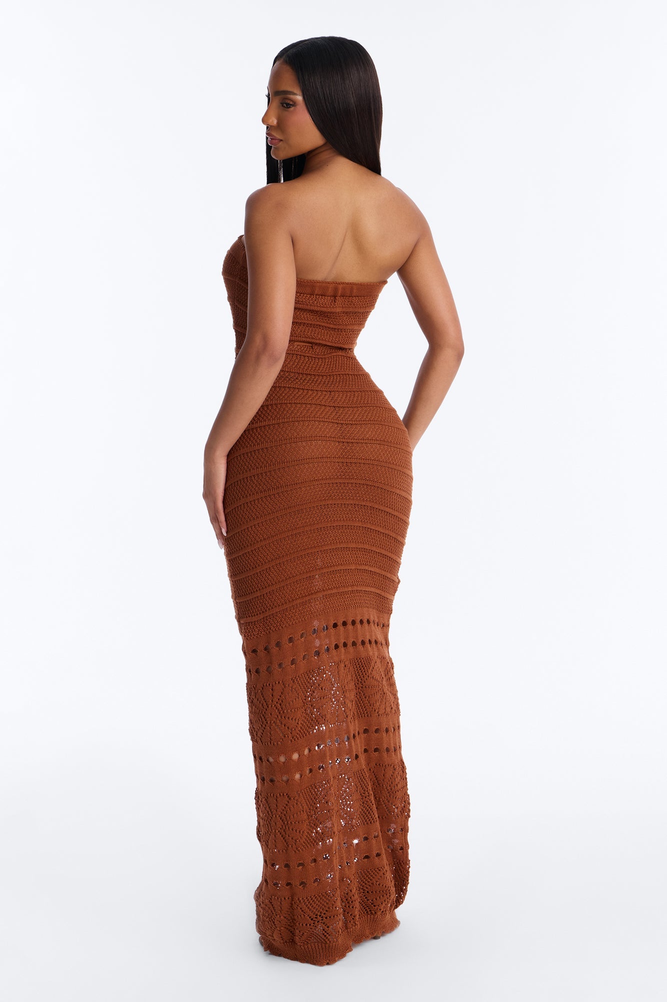 Pam Springs Strapless Crochet Maxi Dress - Cognac