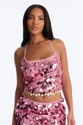 Sunset Drips Sequin Halter Top - Pink