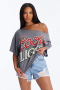Coors Light Off Shoulder Cropped Tee - Charcoal