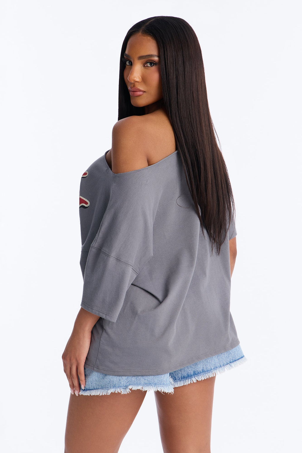 Coors Light Off Shoulder Cropped Tee - Charcoal