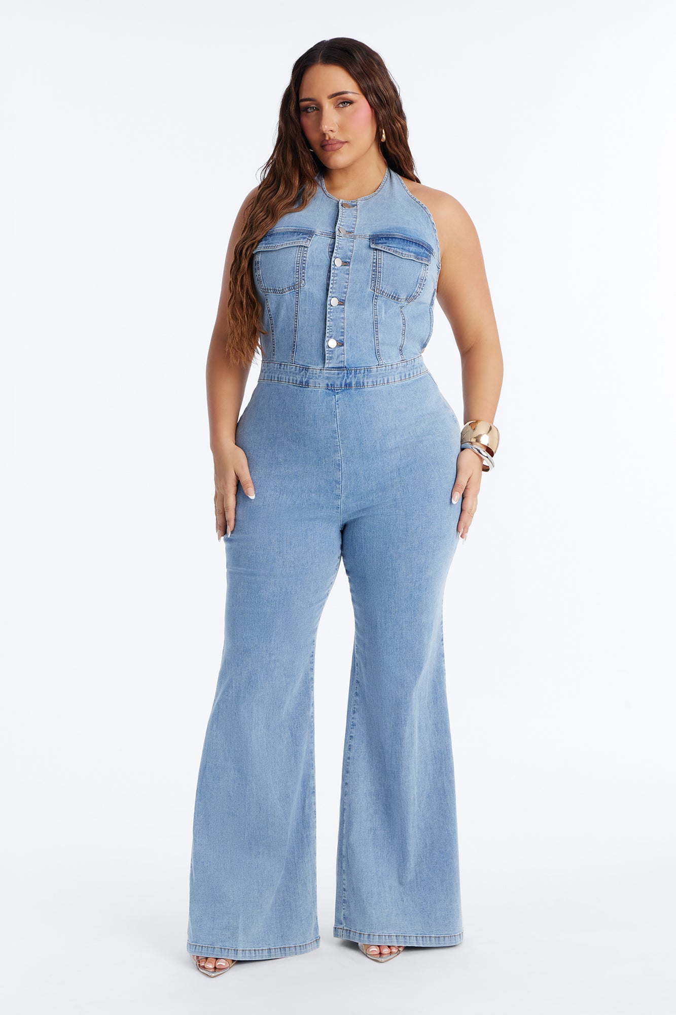 Halley Halter Denim Jumpsuit - Light Wash