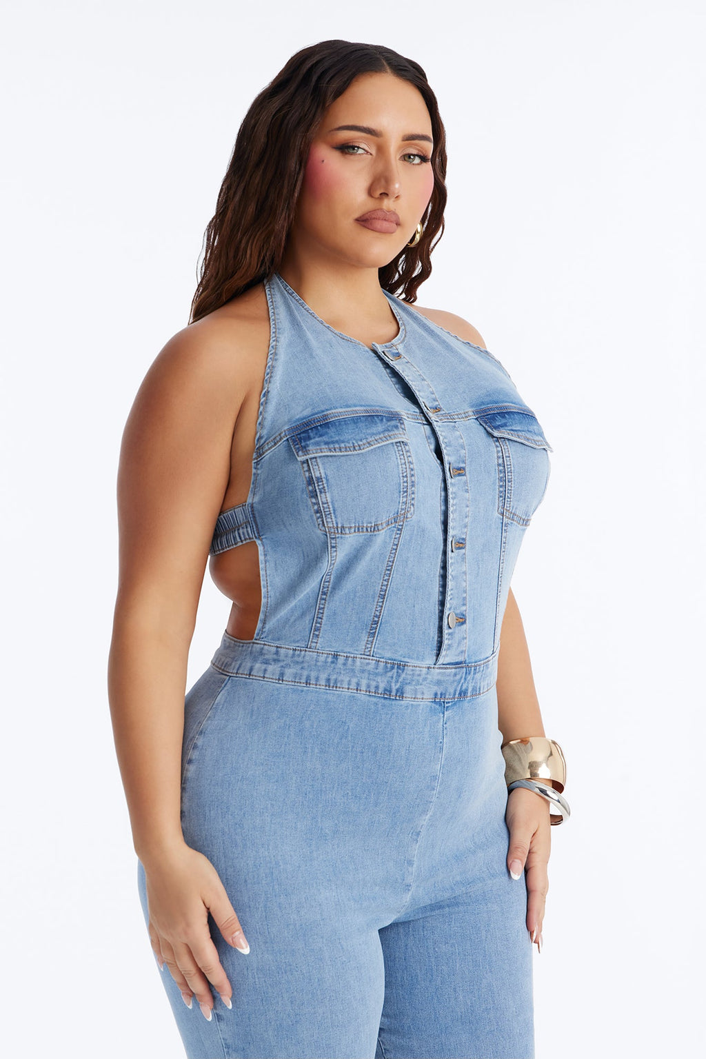Halley Halter Denim Jumpsuit - Light Wash