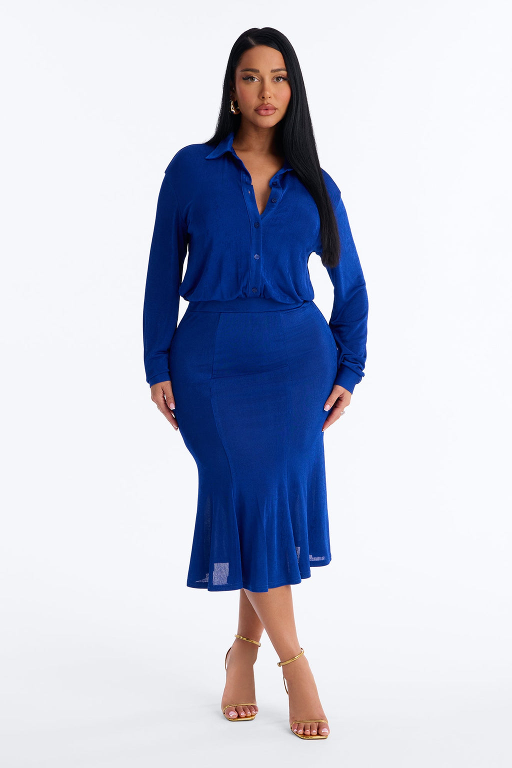 Jemma Slinky Midi Dress - Blue