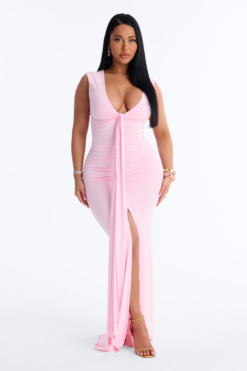 Stella Ruched Draped Maxi Dress - Pink